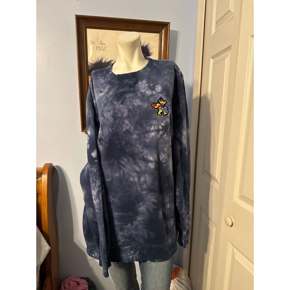 Teton Gravity Research Grateful Dead Snowboard Bear Tie Dye Sweatshirt XL Navy